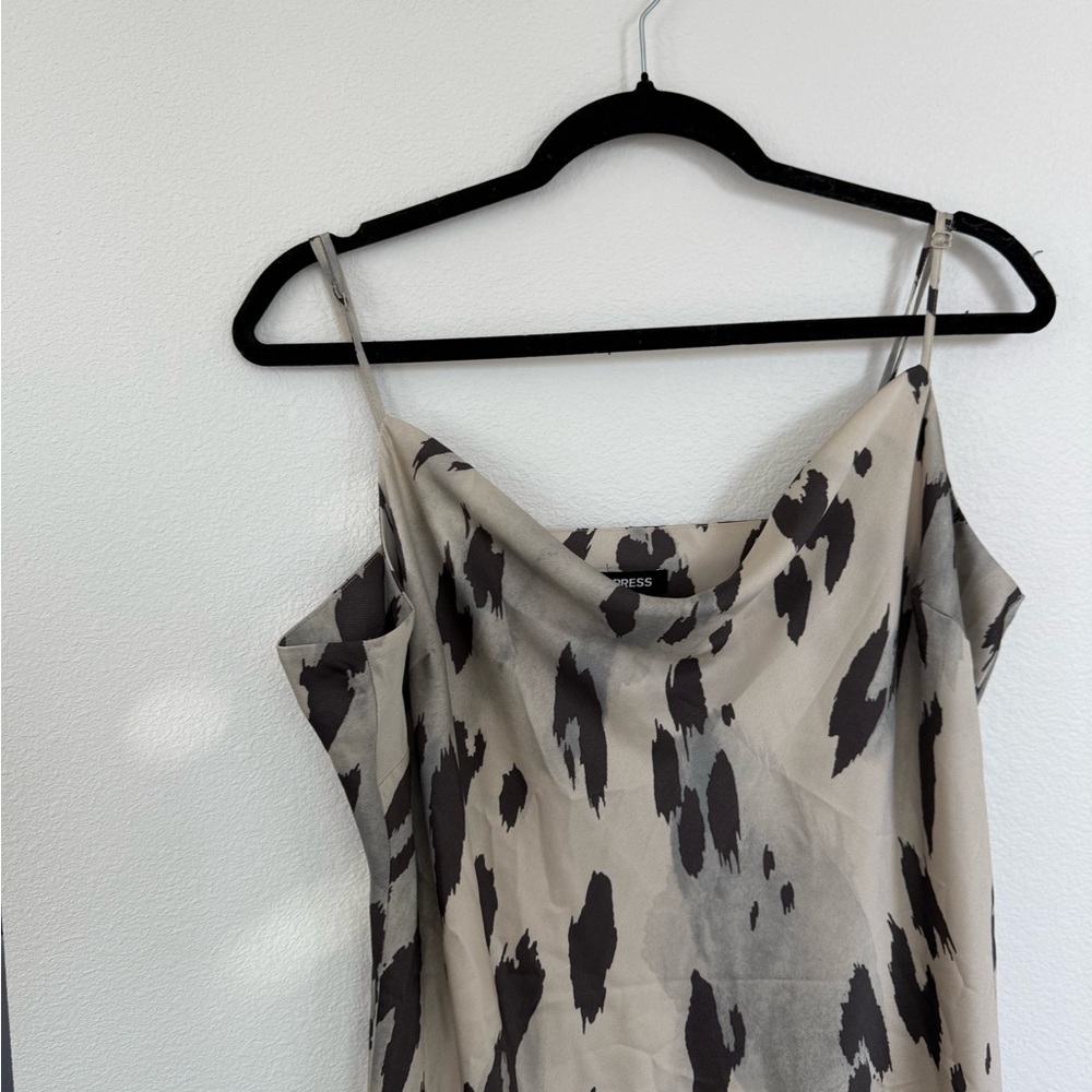 Express Tan Midi Dress with Cowl Neck and Cap Sleeves - Picture 5 of 7